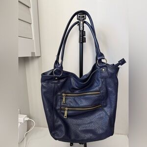 Elegant Navy Blue Vegan Leather Tote Bag.